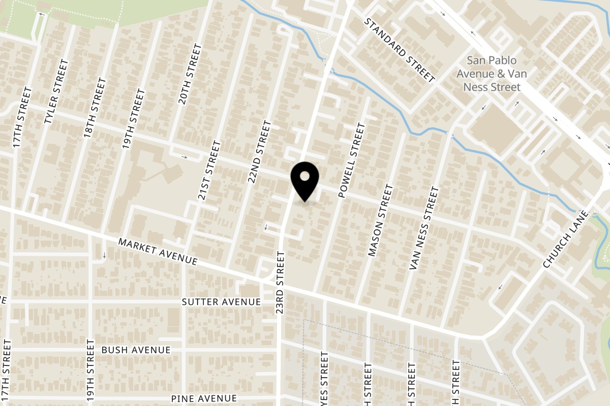 Map showing the location of Finas Trattoria on 1890 23rd St in San Pablo